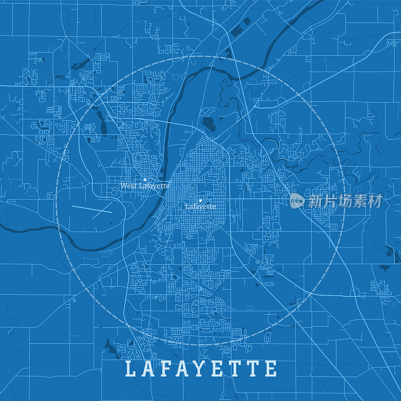拉法耶在城市向量道路地图蓝色文本