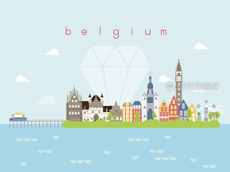 比利时地标旅游和旅程矢量