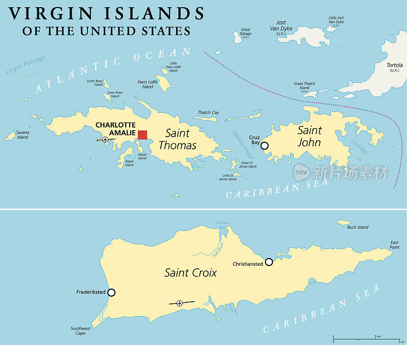 美属维尔京群岛政治地图