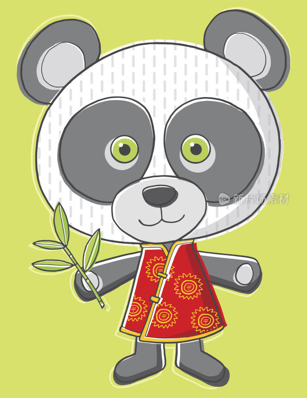 可爱的熊猫宝宝抱着竹子
