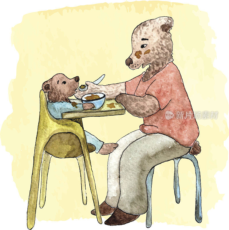 熊妈妈在喂她的宝宝
