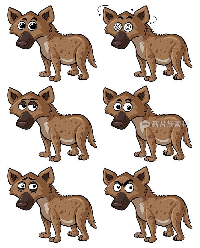 不同面部表情的鬣狗