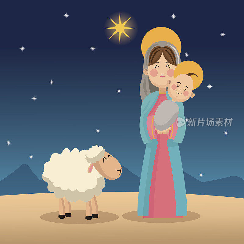 玛丽和婴儿耶稣的卡通设计
