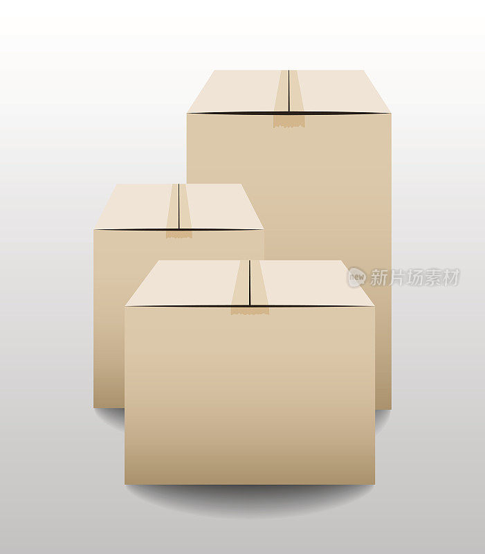 棕色封闭纸箱交付包装盒孤立在灰色背景。矢量图