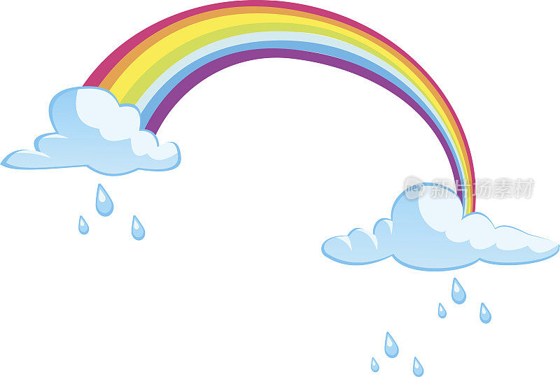 彩虹和云与雨滴-卡通风格-插图