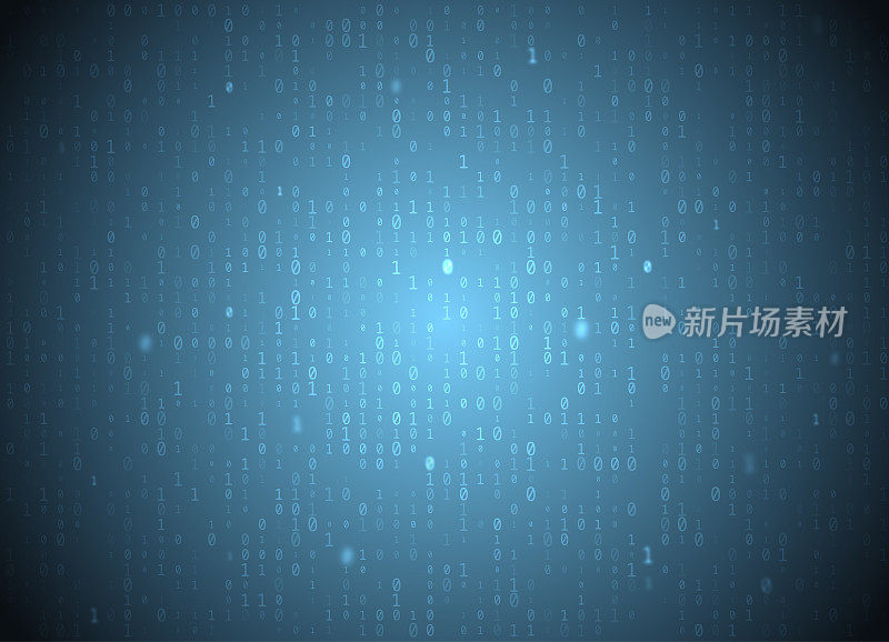 向量二进制代码蓝色背景。大数据和编程黑客，深度解密和加密，计算机流数字1,0。编码或黑客概念
