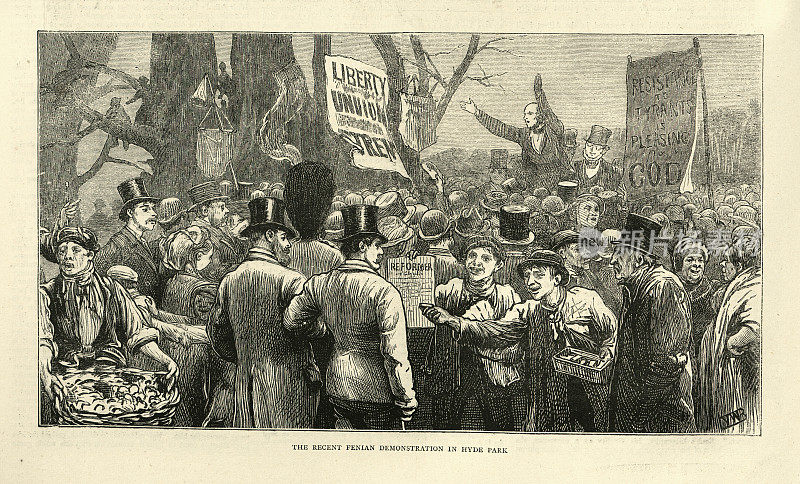 爱尔兰民族主义者芬尼安，19世纪70年代在伦敦海德公园示威
