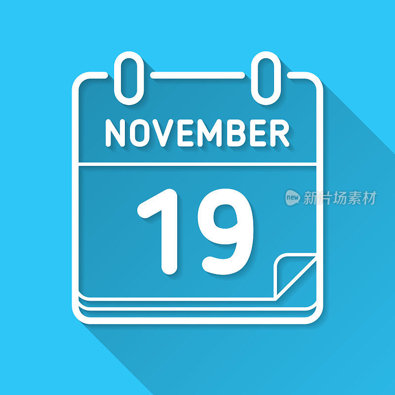 11月19日。图标在蓝色背景-平面设计与长阴影