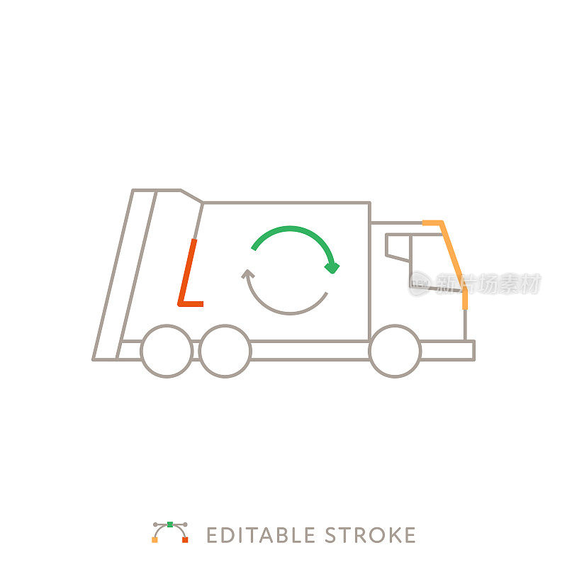 带有可编辑Stroke的垃圾车多色线条图标