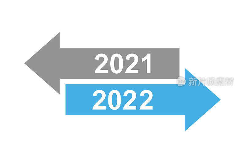 白色背景上的旧年或2022年新年