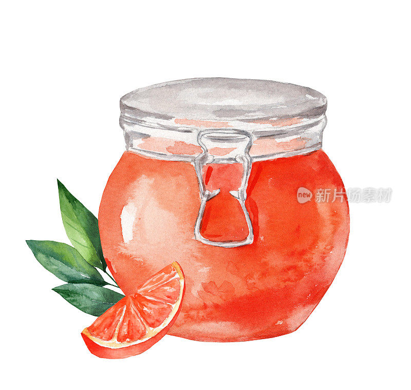 罐子与橘子果酱孤立的白色背景