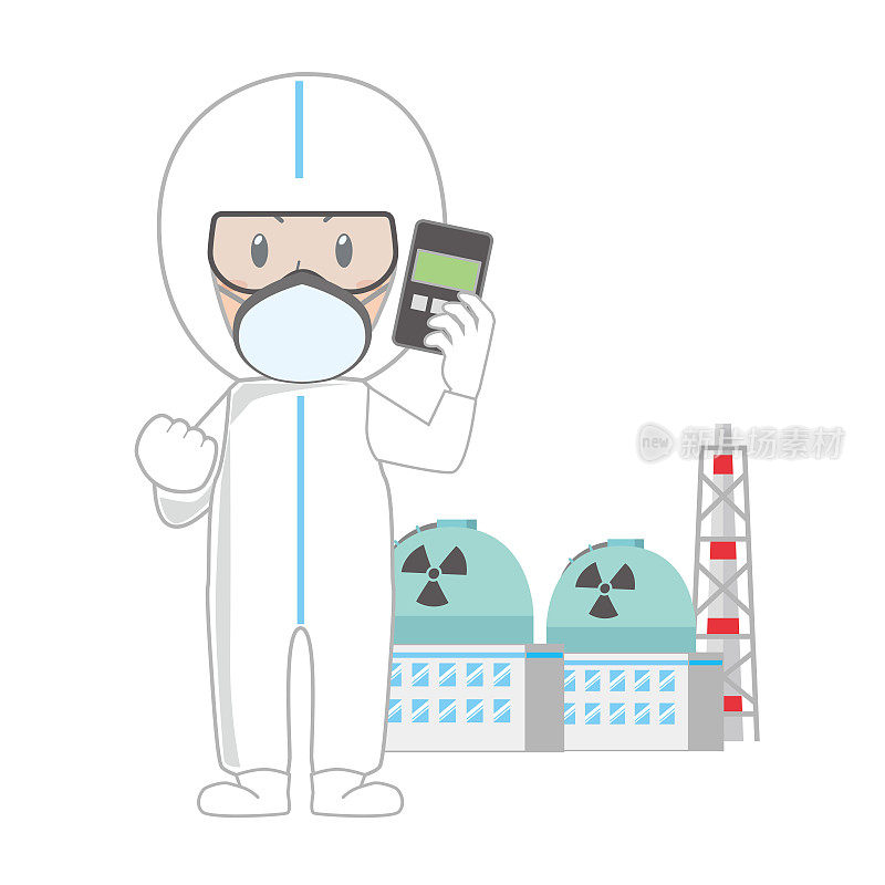 核电站工作人员穿着防护服，带着剂量计