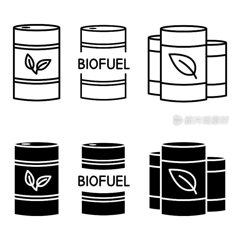 与生物燃料桶。生物质能的概念。一套桶与环保燃料。选择可持续的资源。可再生能源。
