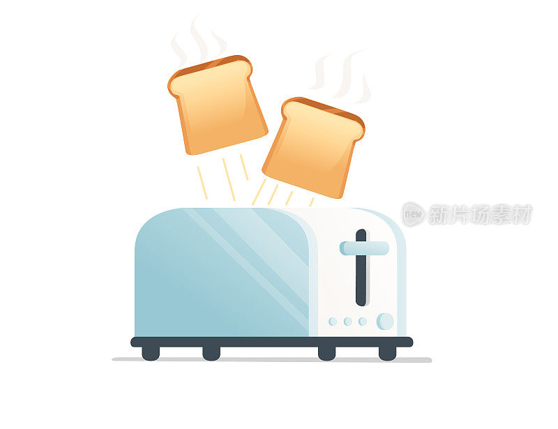 金属光泽面包机的家庭使用跳跃面包矢量插图在白色背景