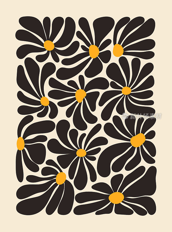 嬉皮有趣的背景。20世纪60年代怀旧的时髦矢量插图。复古花力礼品卡模板。70年代老式花卉海报。