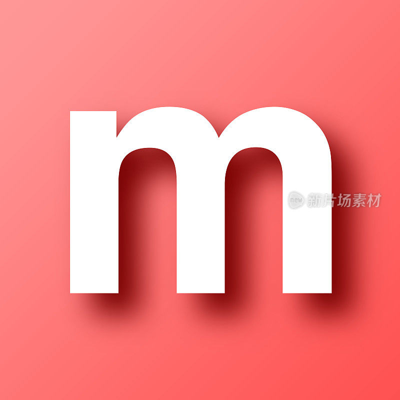 字母m.红色背景带阴影的图标