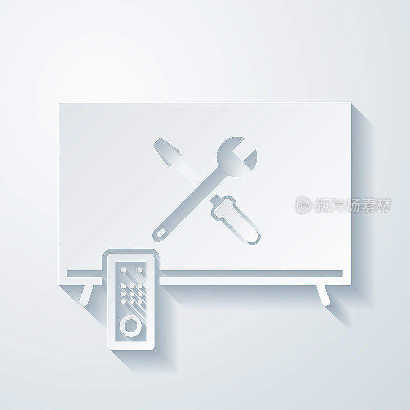 电视设置-工具。空白背景上剪纸效果的图标