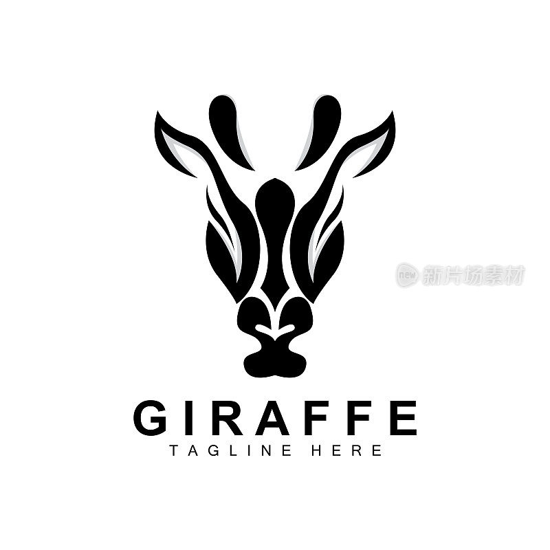 采购产品长颈鹿标志设计，长颈鹿头矢量剪影，高脖子动物，动物园，纹身插图，产品品牌