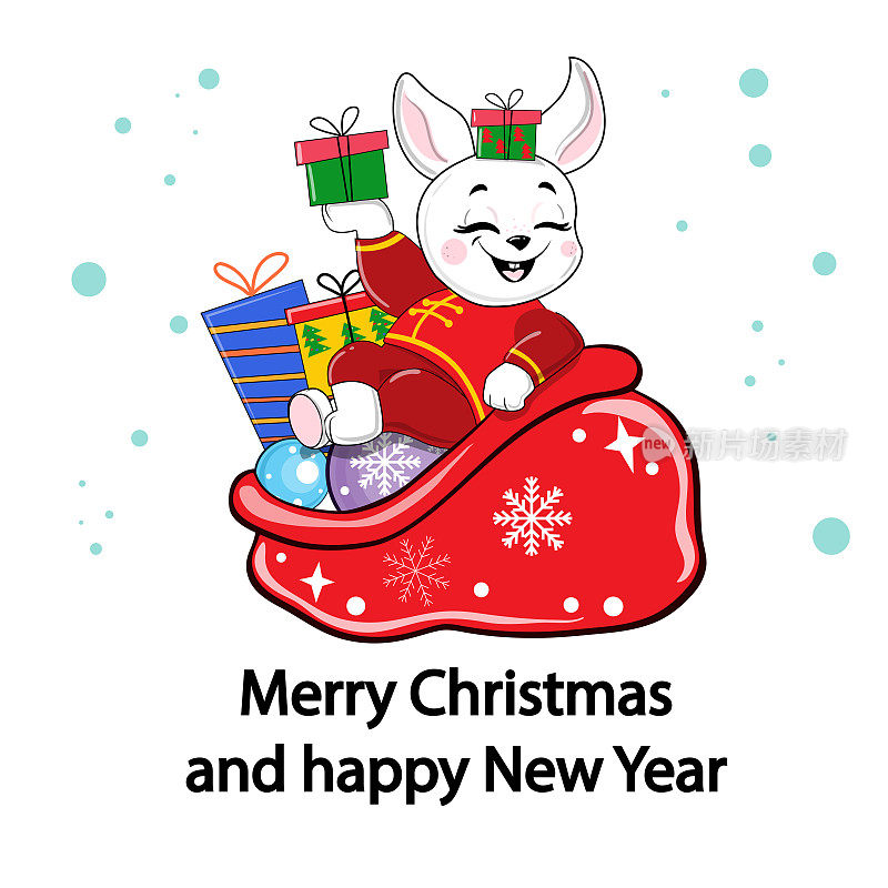 用可爱的小白兔贺卡迎接新年。2023年中国的象征
