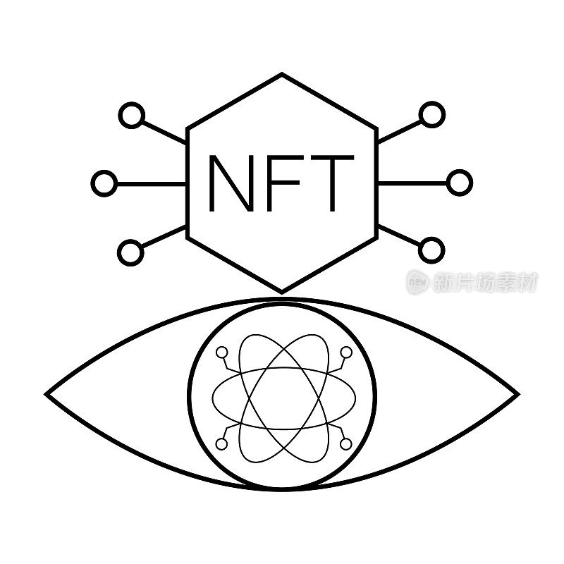 NFT币线图标，唯一的令牌和区块链，不可替代的令牌矢量图标，矢量图形，可编辑的笔画轮廓符号