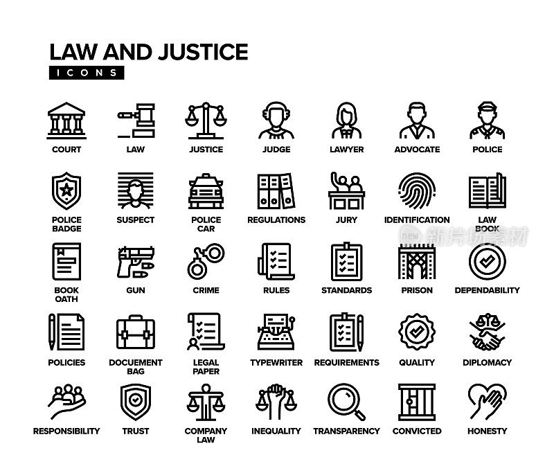 法律和正义线图标集