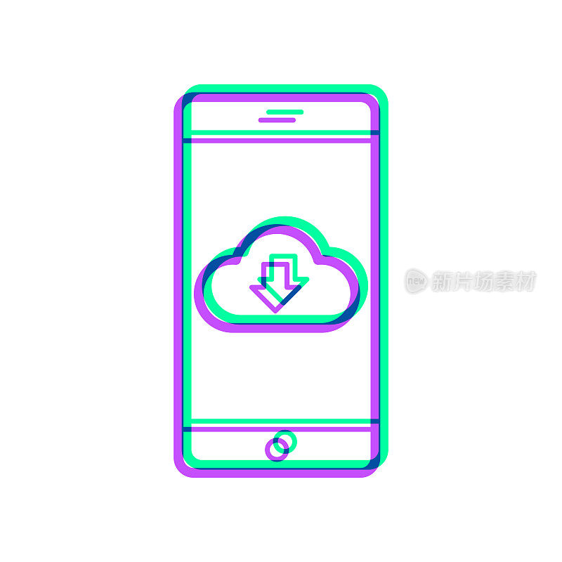 云下载到智能手机。图标与两种颜色叠加在白色背景上
