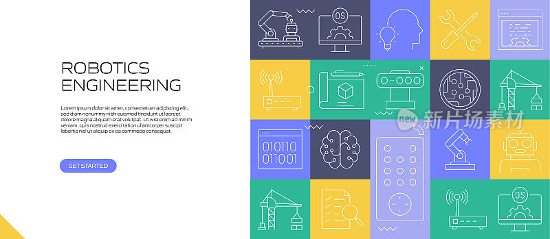 机器人工程网络横幅与线性图标，新潮的线性风格矢量