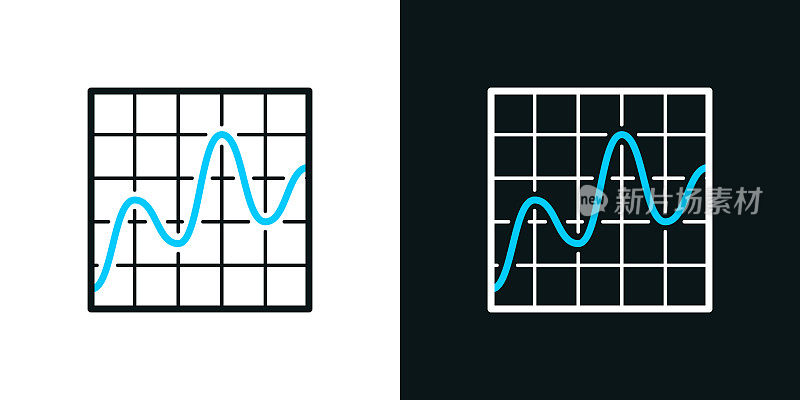 曲线图表。黑色或白色背景上的双色线图标-可编辑的笔画