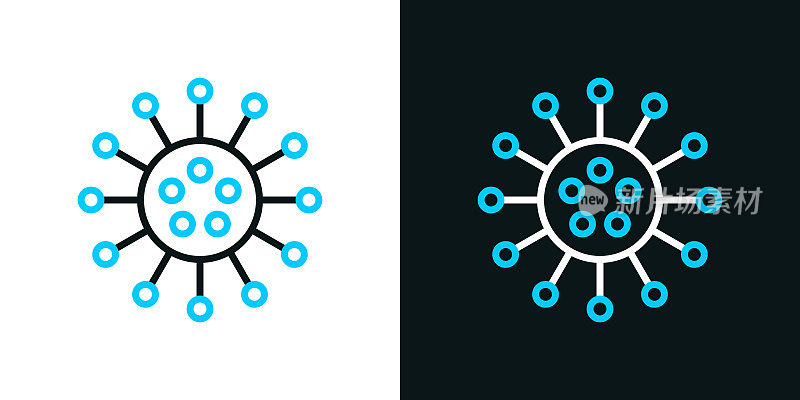 病毒的细胞。黑色或白色背景上的双色线条图标-可编辑笔触