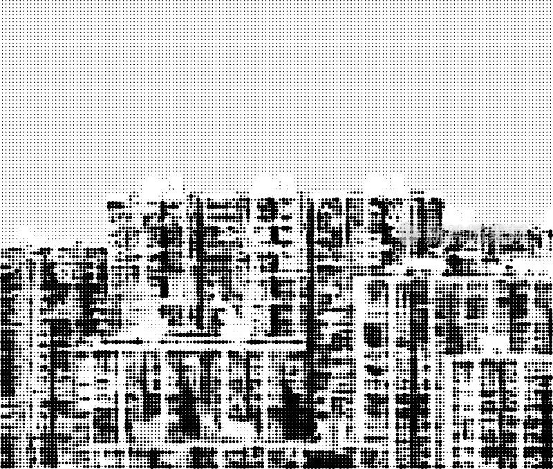 抽象黑白马赛克城市建筑单色图案背景