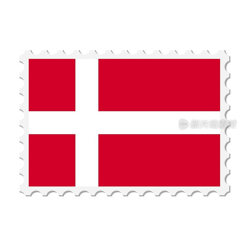 丹麦邮票。明信片矢量插图与丹麦国旗孤立的白色背景。