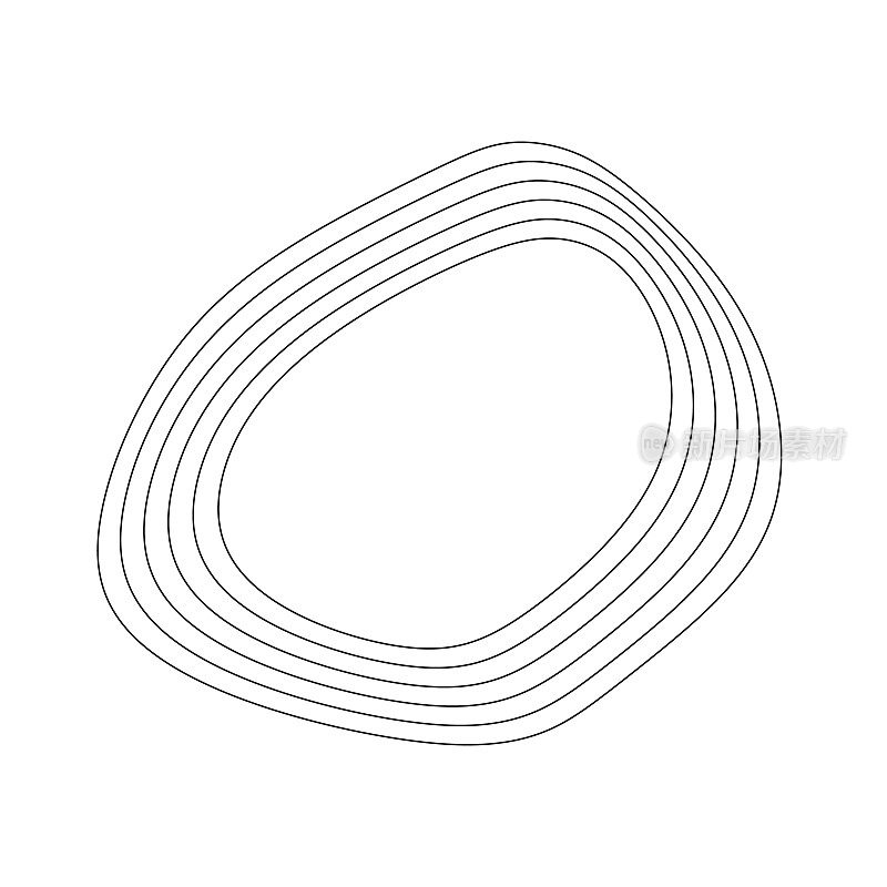 白色背景上同心椭圆的抽象线条艺术。