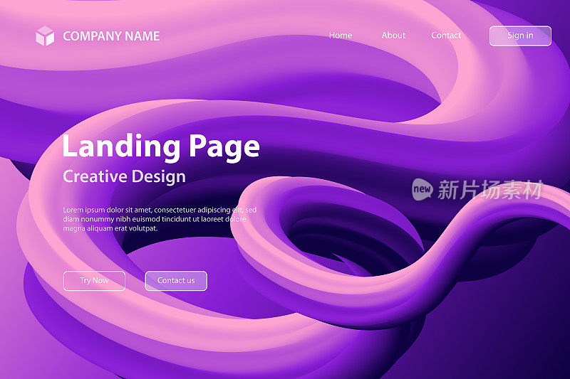 登陆页面模板-流体抽象设计与紫色梯度-时尚的背景