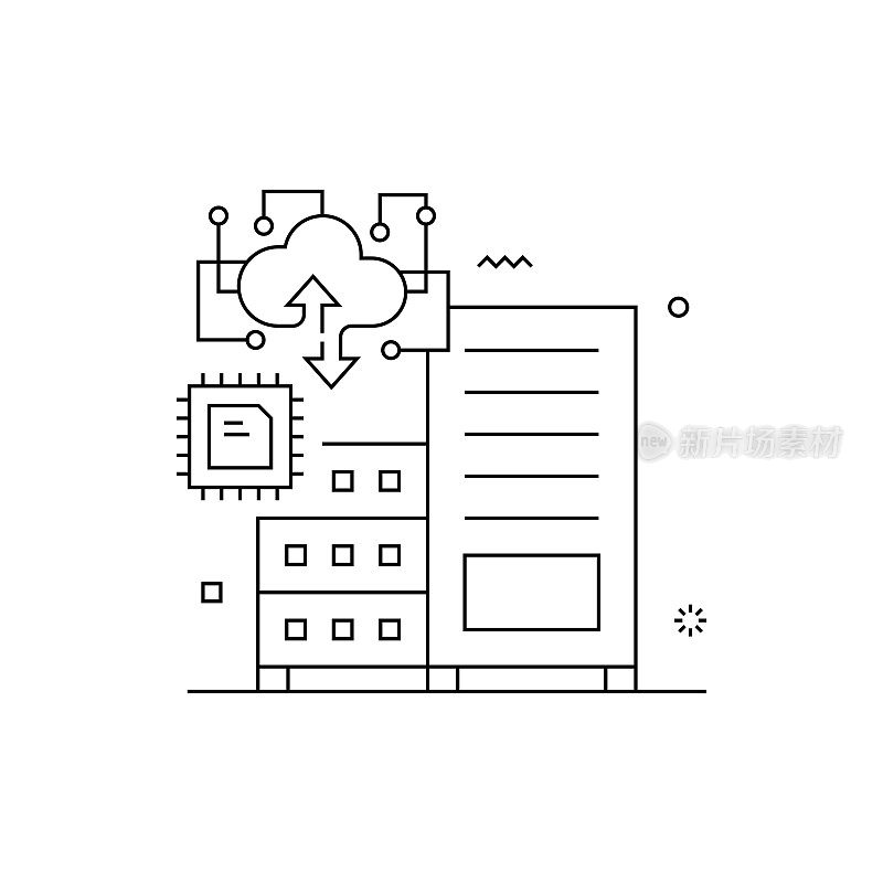 使用线图标进行大数据相关设计。简单轮廓符号图标。信息，分析，编码，服务器。