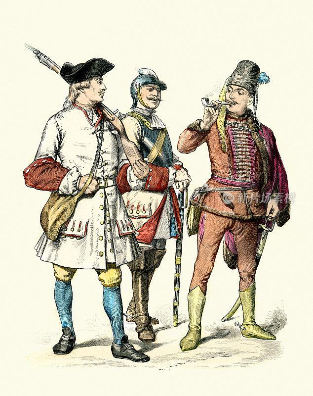 军装18世纪，奥地利士兵1720年代，步兵，轻骑兵，骑兵