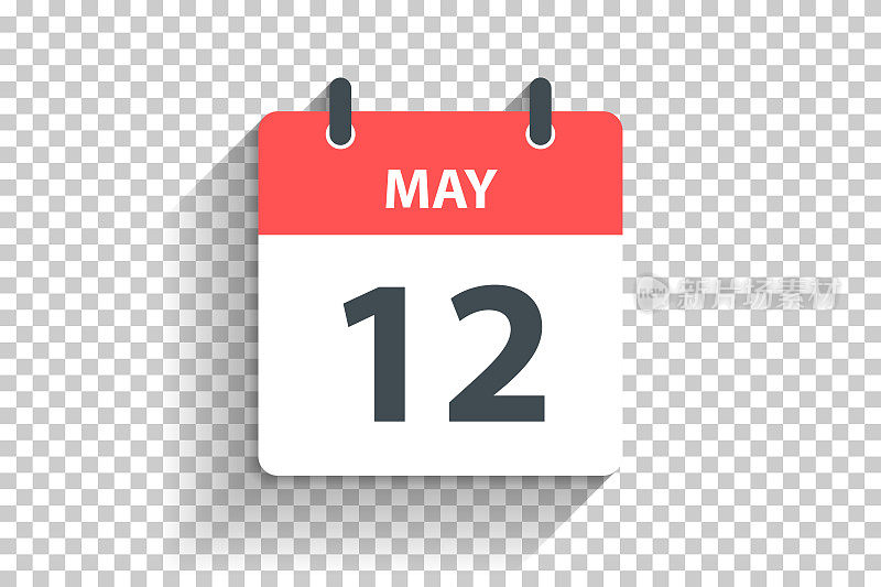 5月12日-每日日历图标在平面设计风格的空白背景