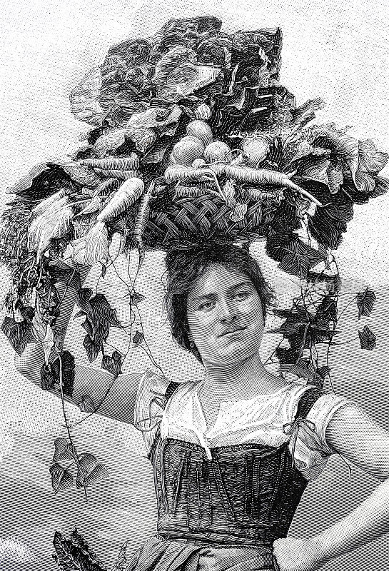在篮子里提蔬菜的妇女画像1897