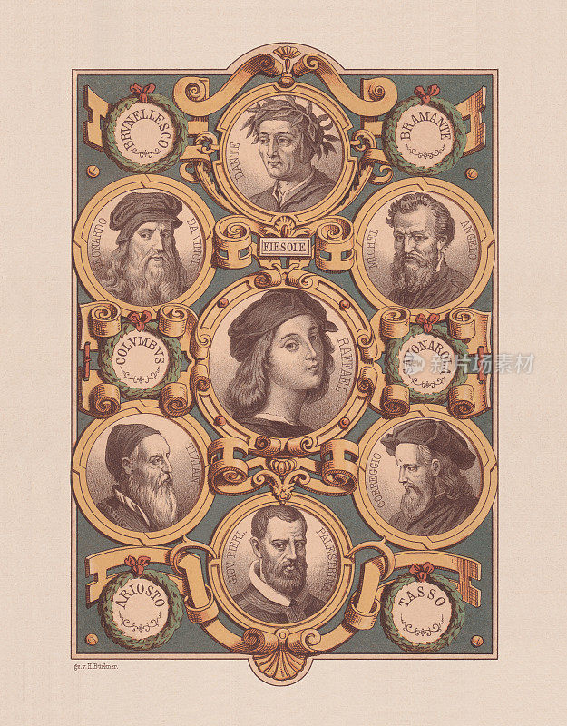 意大利复兴党时期艺术家的作品，色版印刷，1879年出版