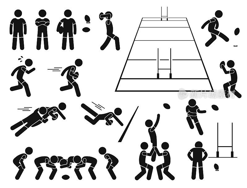 橄榄球运动员动作姿势棍棒图象形图标