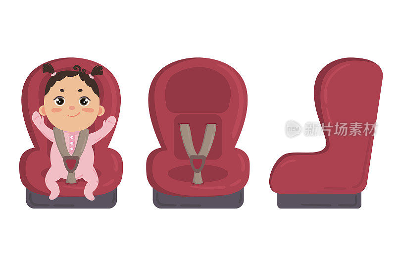 婴儿在汽车座椅上。安全座椅的侧面和正面