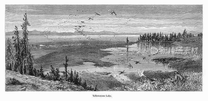 黄石湖，黄石谷，黄石国家公园，怀俄明州，蒙大拿州和爱达荷州，美国，美国维多利亚版画，1872年