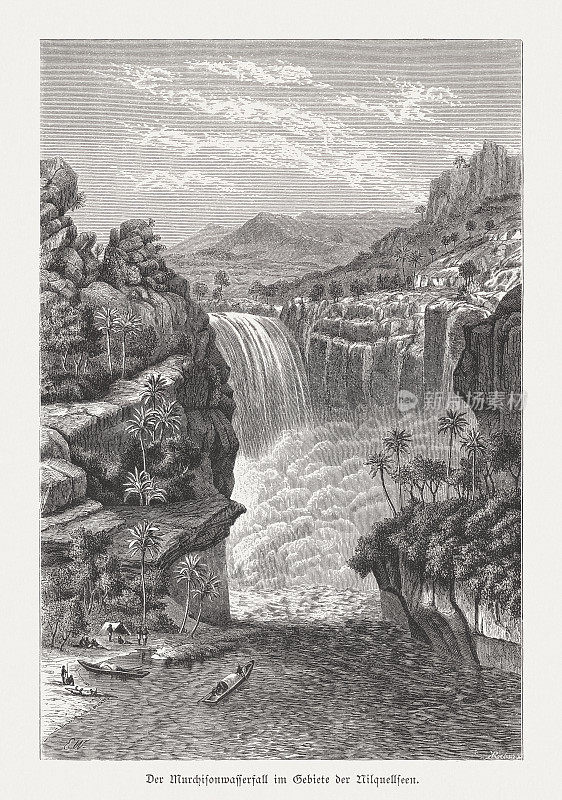 Murchison瀑布，白尼罗河，乌干达，木刻，1879年出版