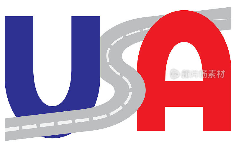 美国矢量字，带有白色标记的弯道。美国卡车运输业的概念。EPS10。