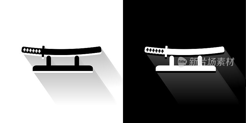 武士刀黑白长影图标