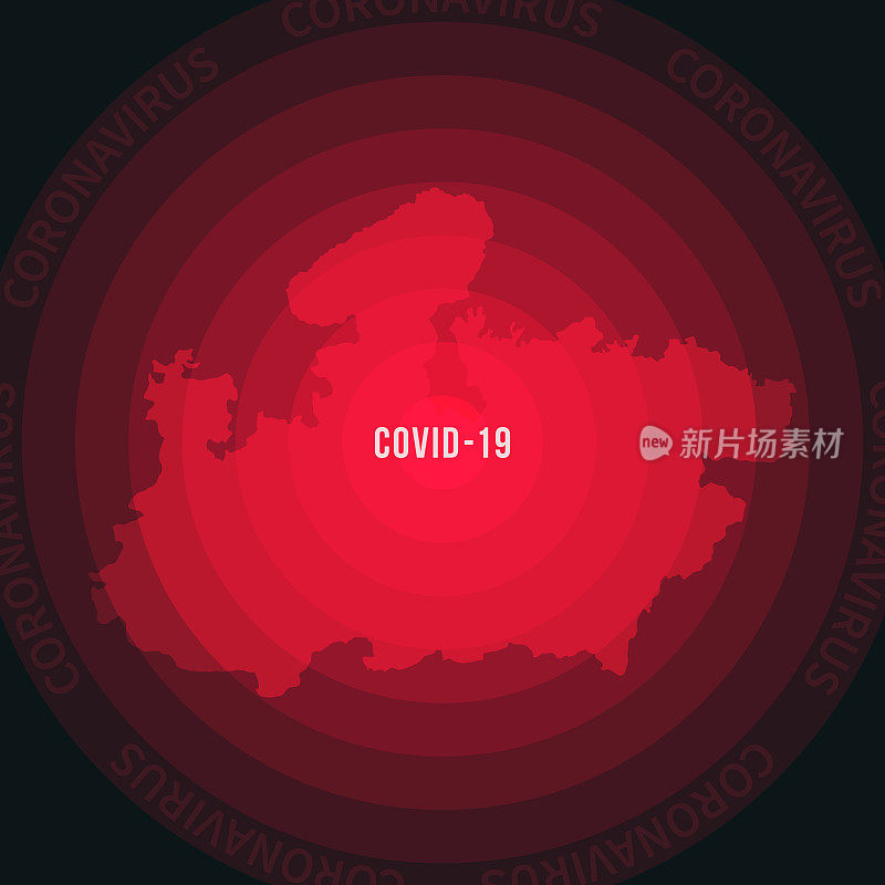 中央邦COVID-19传播地图。冠状病毒爆发