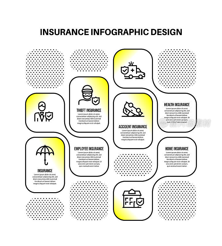 信息图表设计模板与保险关键字和图标