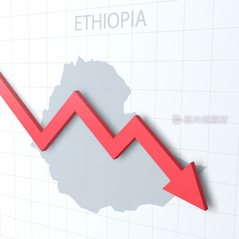 下落红色箭头与埃塞俄比亚地图的背景