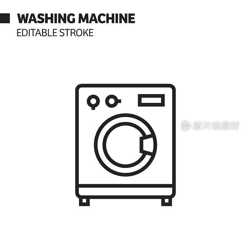 洗衣机线图标，轮廓向量符号插图。
