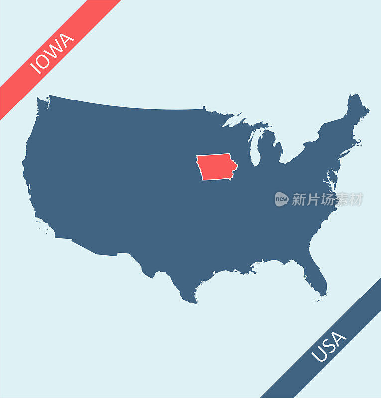 爱荷华州在美国地图上高亮显示