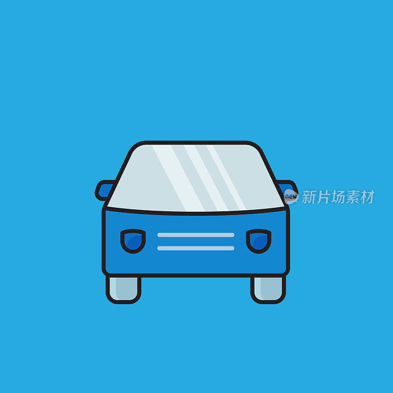 平面线设计风格的汽车图标，轮廓符号矢量插图